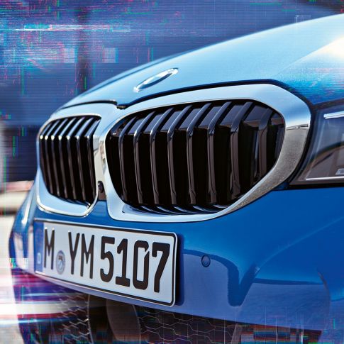 BMW 3 Series Sedan, double kidney grille Close-up side view of the BMW 3 Series Sedan double kidney grille.