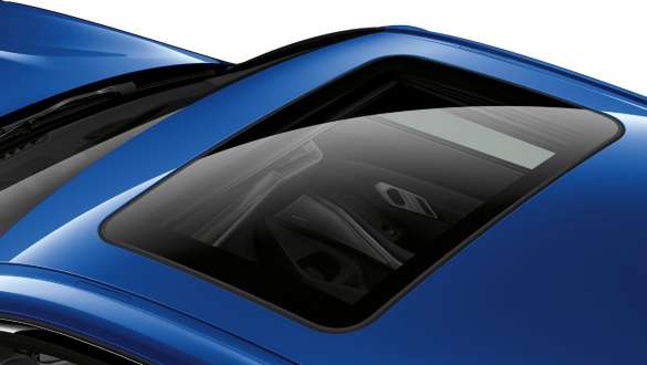 BMW 3 Series Sedan, Glass roof View of the BMW 3 Series Sedan from above with a view of the closed glass roof.