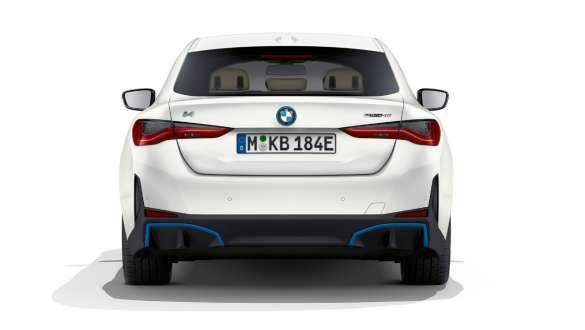 BMW i4 eDrive40 G26 2021 Mineral White rear view BMW i4 eDrive40 G26 2021 Mineral White rear view