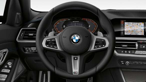 Variable sport steering cockpit BMW M340i xDrive Sedan G20 2020 Sapphire Black metallic cockpit interior