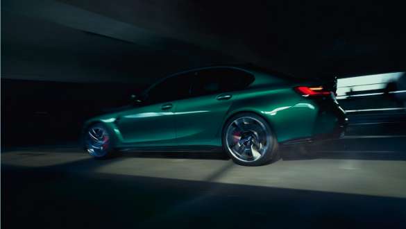M specific suspension BMW M3 Sedan G80 2020 BMW M3 Sedan G80 2020 Isle of Man Green M specific suspension side view