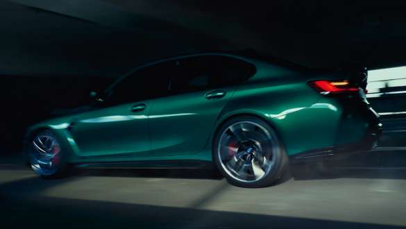 M specific suspension BMW M3 Sedan G80 2020 BMW M3 Sedan G80 2020 Isle of Man Green M specific suspension side view