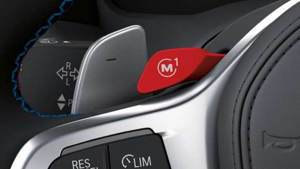 M Drive BMW 3 Series Sedan M Automobiles G80 BMW 3 Series Sedan M Automobiles G80 M Drive close-up M Drive buttons on the M leather steering wheel