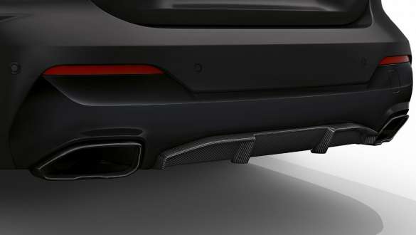 M Carbon exterior package bumper BMW M440i xDrive Cabriolet G23 2020 BMW M440i xDrive Cabriolet BMW Individual Frozen Deep Grey metallic G23 2020 close up rear diffusor M Carbon exterior package