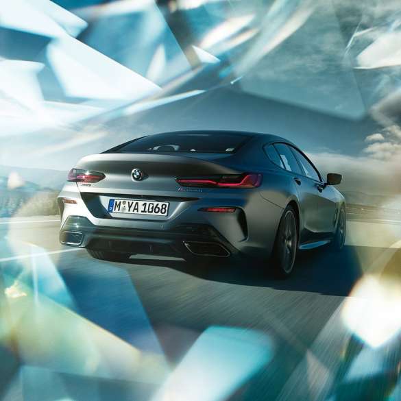 BMW M850i xDrive Gran Coupé three-quarter rear view BMW M850i xDrive Gran Coupé 2019 Individual Frozen Bluestone metallic