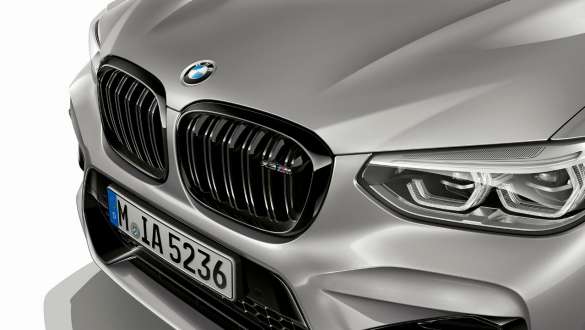 BMW X3 M Competition, front with M kidney grille. BMW X3 M Competition in Donington Grey metallic, exterior, front with M kidney grille in Black high-gloss.