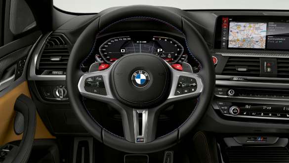 BMW X3 M Competition, M leather steering wheel. BMW X3 M Competition, interior, cockpit, M leather steering wheel incl. multifunction.