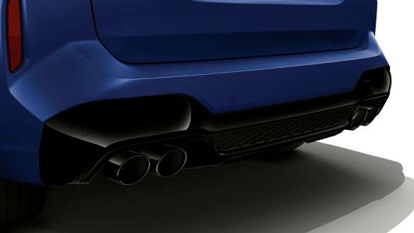 M Sport exhaust system BMW X3 M Competition F97 LCI Facelift 2021 BMW X3 M Competition F97 LCI Facelift 2021 Frozen Marina Bay Blue metallic M Sport exhaust system rear view