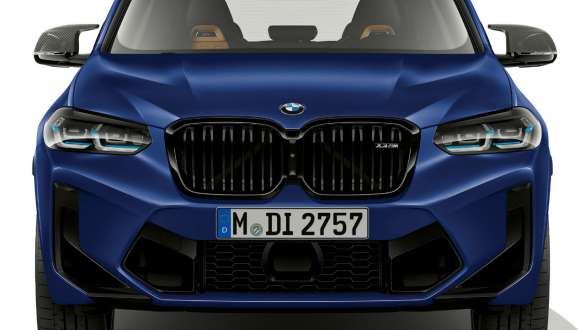 Front design BMW X3 M Competition F97 LCI Facelift 2021 BMW X3 M Competition F97 LCI Facelift 2021 Frozen Marina Bay Blue metallic Front design front view