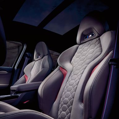 BMW X4 M Competition, M Sport seats. BMW X4 M Competition, interior, M Sport seats in leather 'Merino' Adelaide Grey.