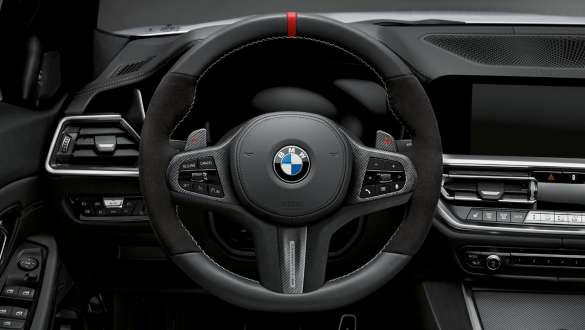 M Performance steering wheel BMW 3 Series Sedan G20 M Performance Parts M Performance steering wheel BMW 3 Series Sedan G20 M Performance Parts close up