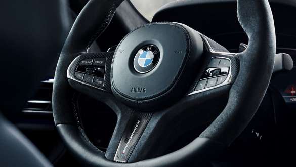 M Performance steering wheel BMW 5 Series Sedan G30 M Performance Parts M Performance steering wheel BMW 5 Series Sedan G30 M Performance Parts close up