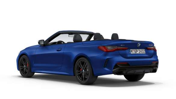 Vue de trois quarts de profil de la BMW M440i xDrive Cabrio G23 2020 BMW M440i xDrive Cabrio BMW Individual Frozen Portimao Blau metallic G23 2020, vue de trois quarts de prrofil