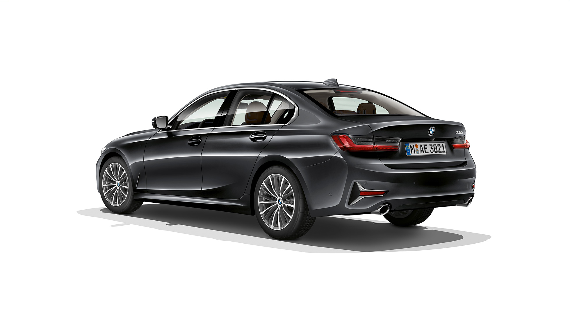 BMW 3 Series Sedan, Model Luxury Line rear Three-quarter rear shot of the BMW 3 Series Sedan with Model Luxury Line features.