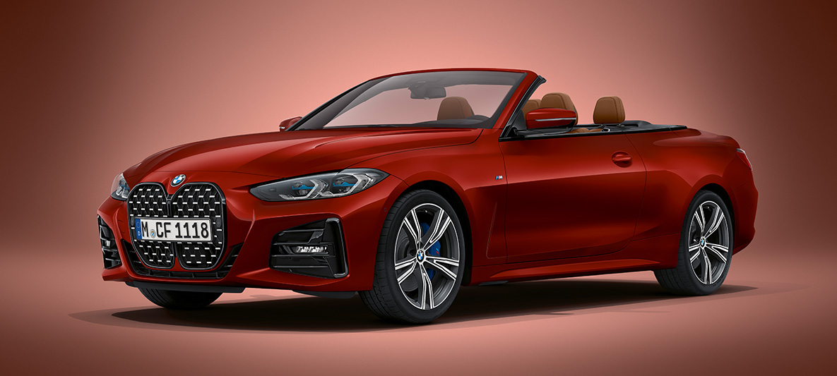 BMW Individual Aventurirot metallic BMW Série 4 Cabrio G23 2020 BMW Série 4 Cabrio G23 2020 BMW Individual Aventurinrot metallic vue de trois quarts avant à l'arrêt