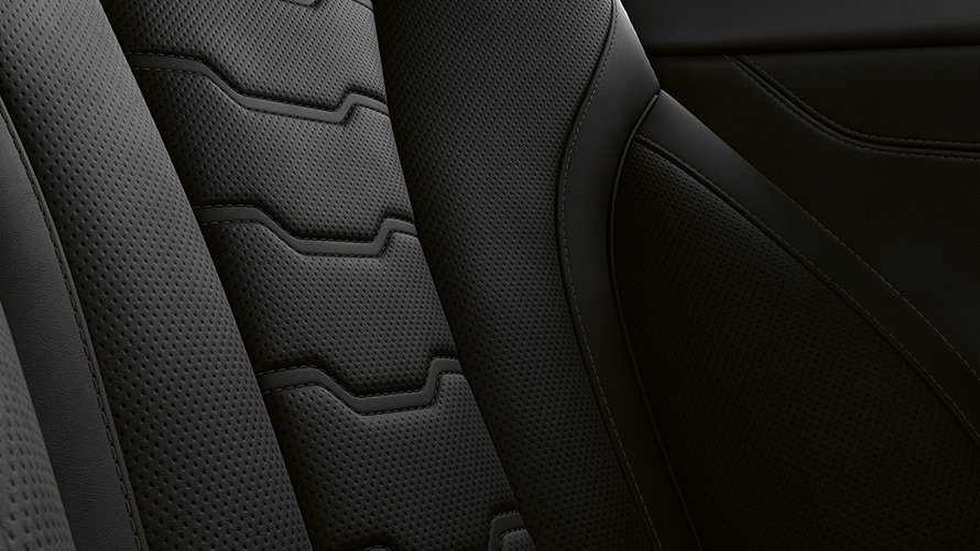 Close-up of upholstery and stitching of the BMW 8 Series Coupé.