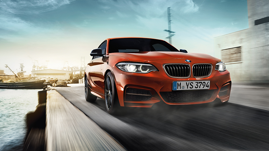 BMW 2 Series Coupé F22 2017 Sunset Orange metallic three-quarter side view  