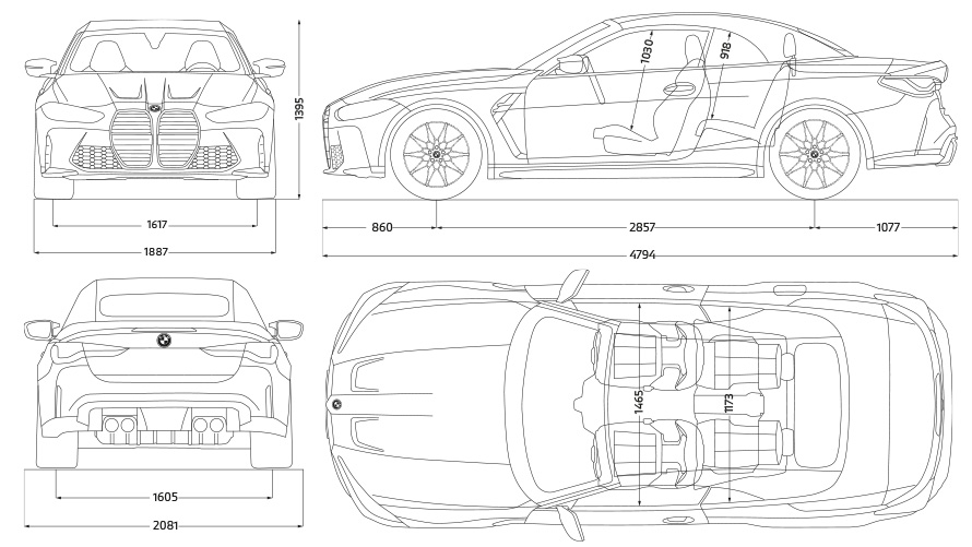BMW M4 Competition Cabriolet with M xDrive G83 2021 Line drawing side view BMW M4 Competition Cabriolet with M xDrive G83 2021 line drawing dimensions side view