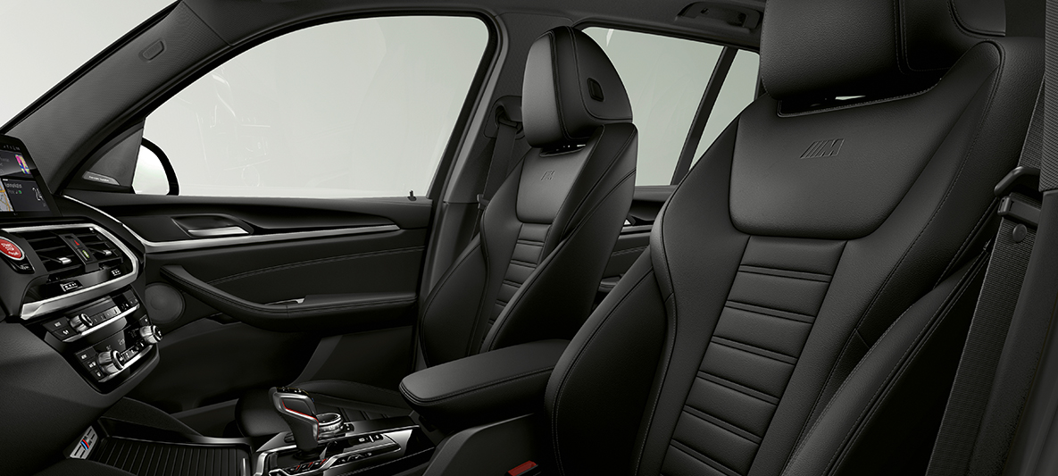 BMW X3 M, sports seats in Black ‘Vernasca’ leather. BMW X3 M, interior, sports seats in Black ‘Vernasca’ leather.