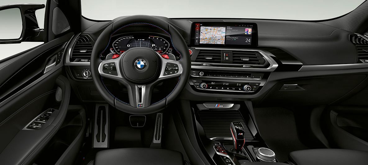 BMW X3 M, M leather steering wheel. BMW X3 M, interior, cockpit, M leather steering wheel with M specific contrasting stitching.