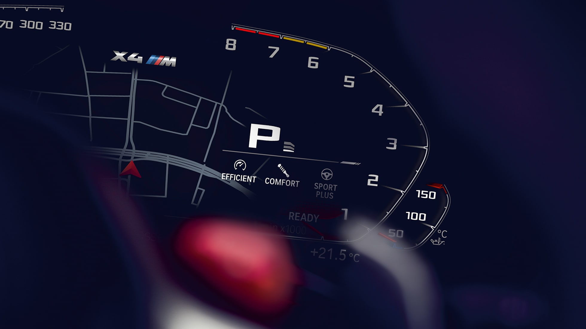 BMW X4 M Competition, rev counter. BMW X4 M Competition, interior, instrument cluster with rev counter.