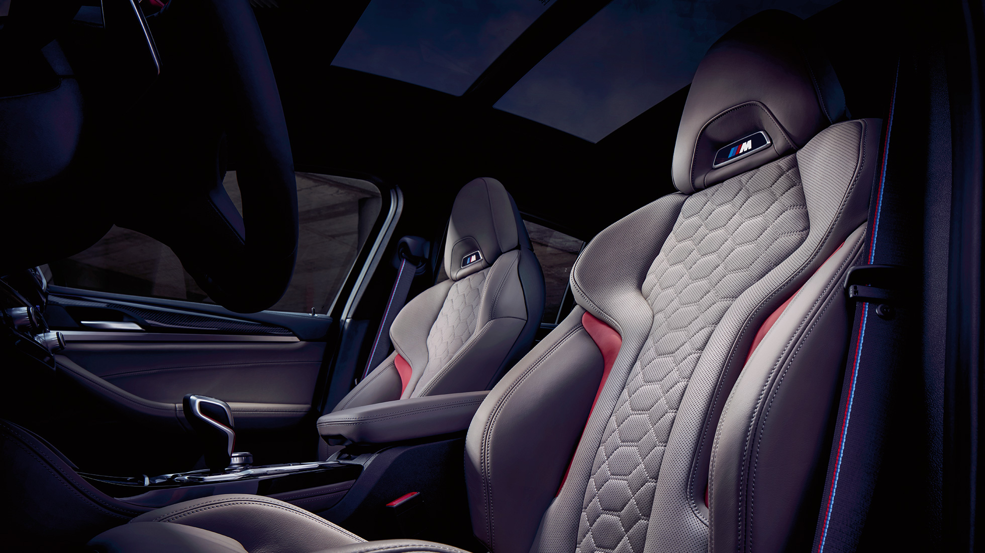 BMW X4 M Competition, M Sport seats. BMW X4 M Competition, interior, M Sport seats in leather 'Merino' Adelaide Grey.