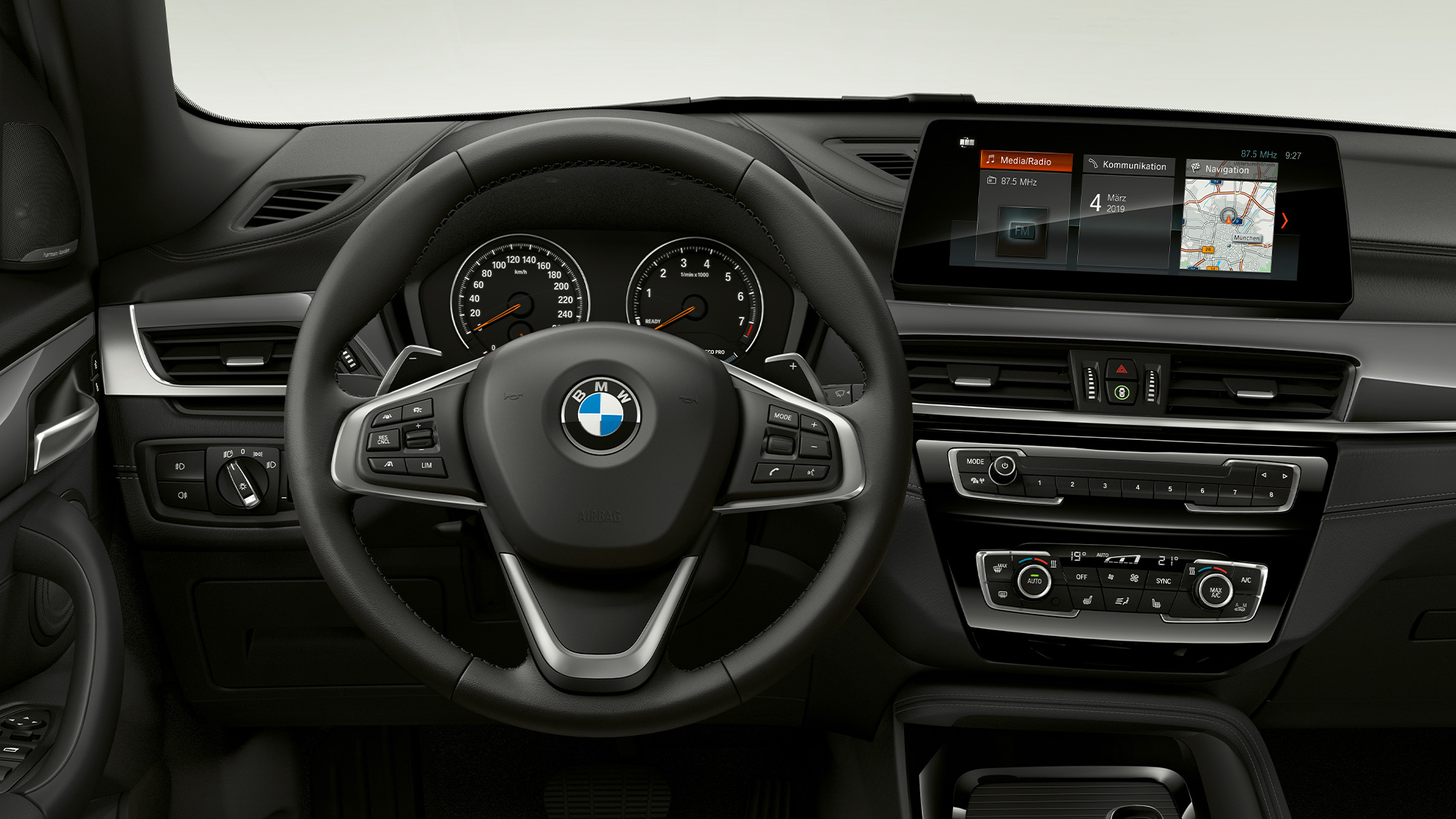 BMW X1, Model xLine, interior. BMW X1, Model xLine, interior with focus on cokpit.