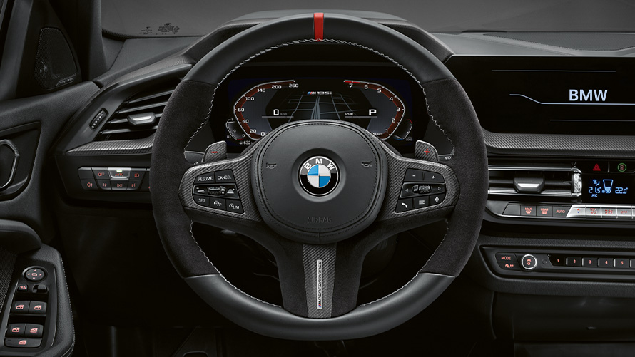 BMW M Performance steering wheel BMW M Performance steering wheel with steering wheel trim, carbon fibre/Alcantara BMW offers summer