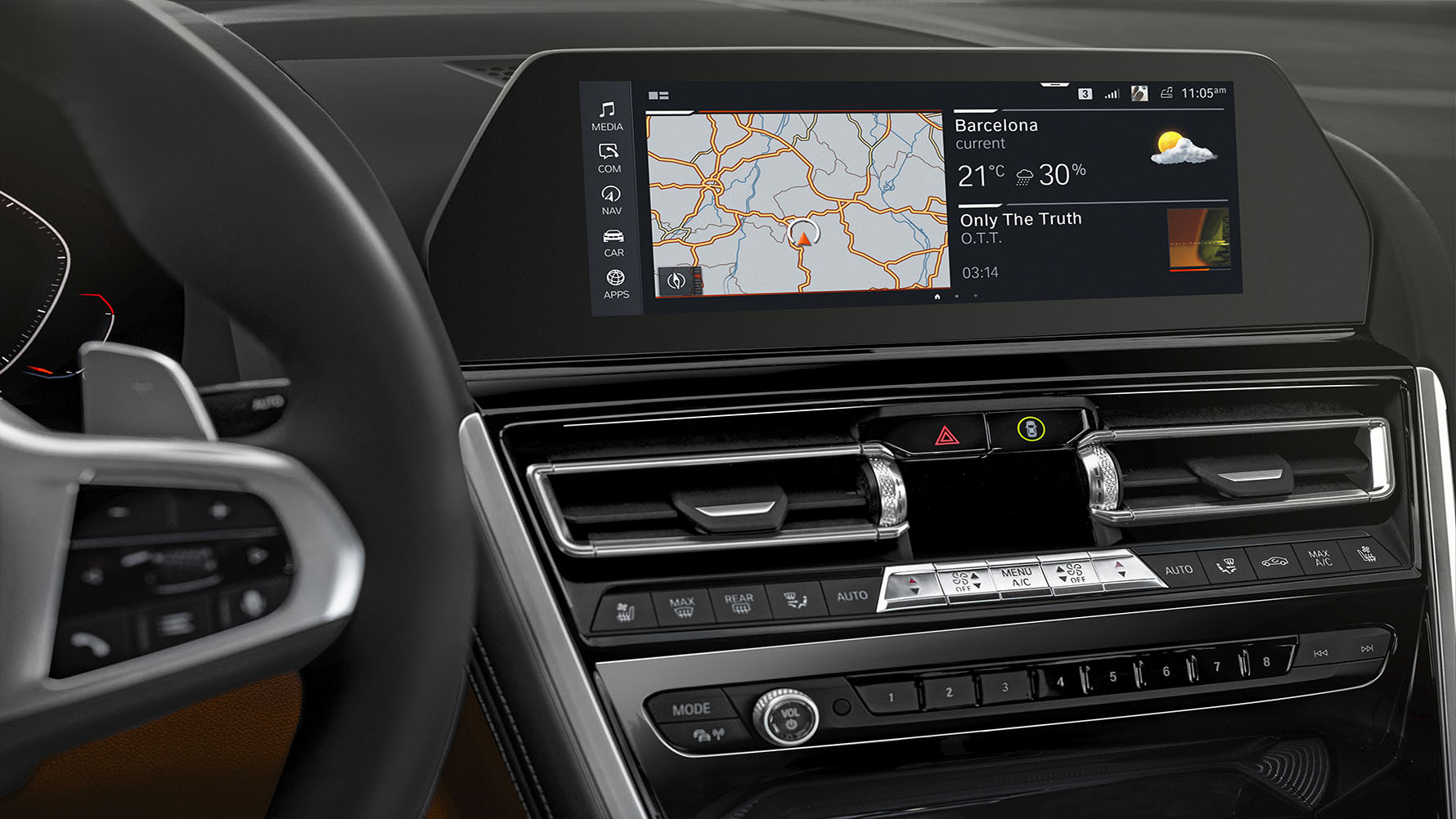 BMW 8 Series Coupé, middle console Close-up of the BMW 8 Series Coupé interior with a focus on the middle console.