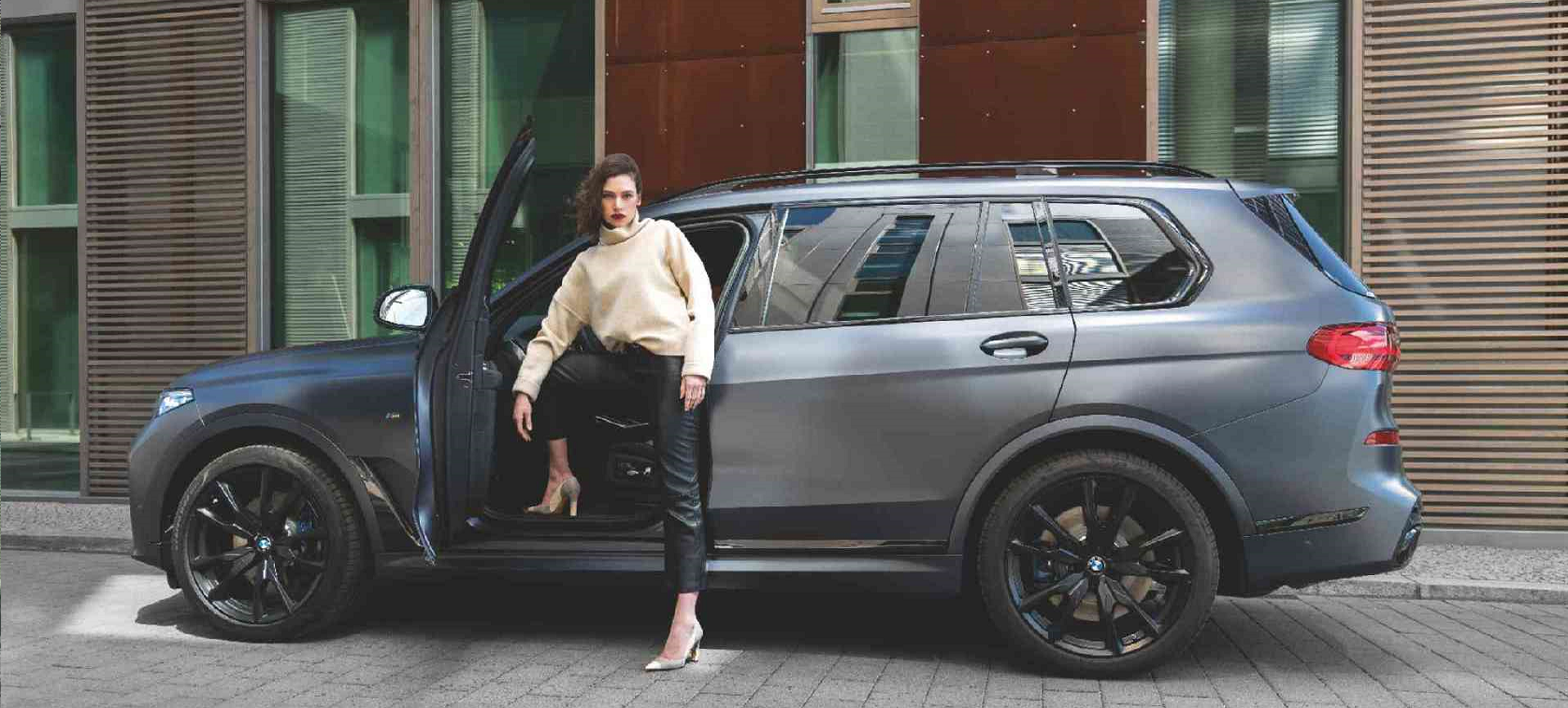 Couple in front of BMW in a building BMW Financial Services couple in front of BMW in a building