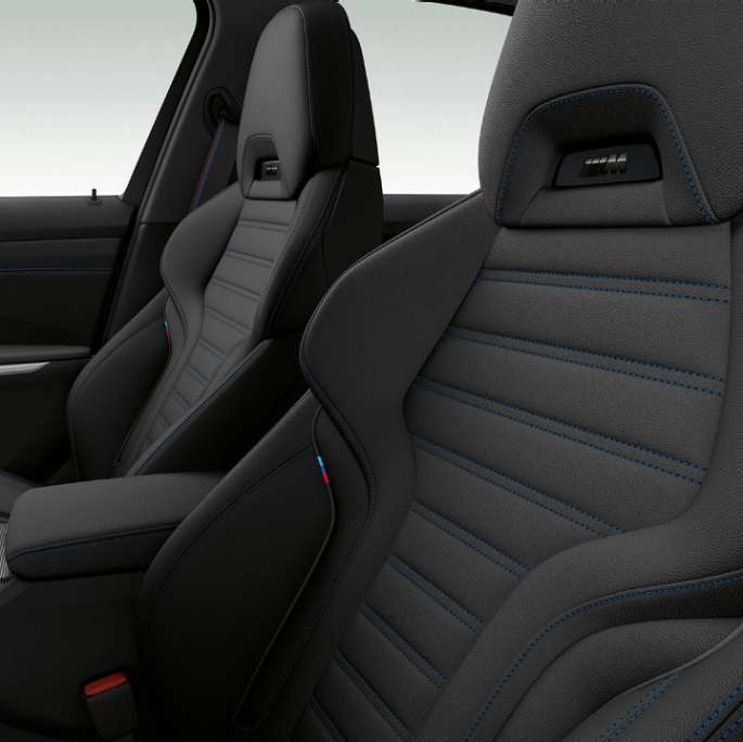 Side close-up of the front seats of the BMW 3 Series Sedan with M Sport package features.