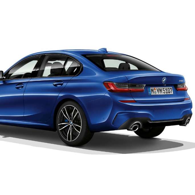 Three-quarter rear shot of the BMW 3 Series Sedan with M Sport package features.